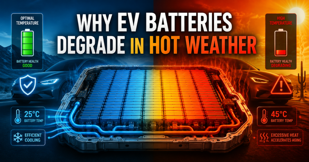 EV battery degradation in hot weather with battery thermal management illustration